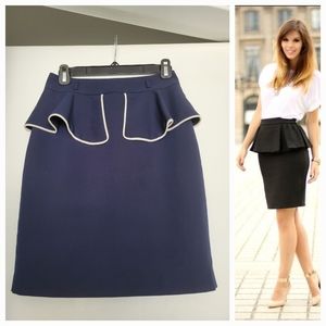 Navy Blue Twee Peplum Pencil Skirt‎ Size Small